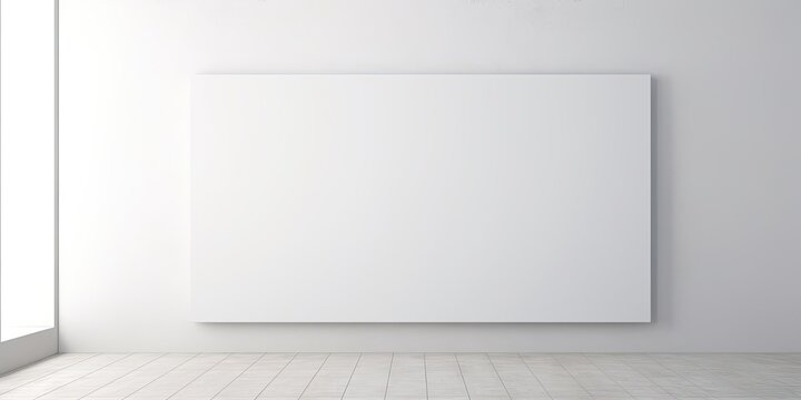 Minimalist room with a big blank white painting on the wall.