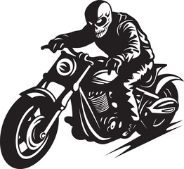 Skull Cruiser Biker Skeleton in Dark Vector Design Phantom Fury Motorcycle Skeleton in Leather Jacket Emblem