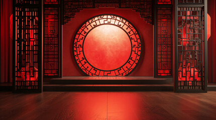 Empty stage with red Chinese style