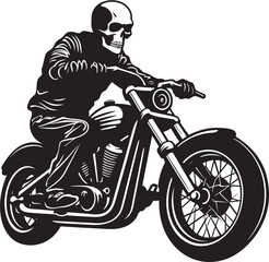 Skull Rider Motorcycle Skeleton in Leather Jacket Icon Phantom Chopper Skeleton Rider Emblem in Dark Vector