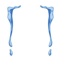Cartoon tear drops icon. Sorrow cry streams, tear blob. Crying fluid, falling blue water drops. Isolated for sorrowful character weeping expression. Wet grief droplets