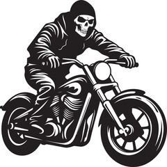 Bone Cruiser Motorcycle Skeleton in Dark Vector Design Leather Phantom Biker Skeleton Silhouette in Black Leather