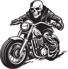 Leather Phantom Biker Skeleton Silhouette in Black Leather Grim Glide Grim Skeleton Biker in Black Vector Icon