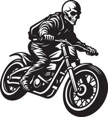 Ghost Rider Redux Skeleton in Black Vector on Bike Icon Skull Cruiser Biker Skeleton in Leather Jacket Emblem
