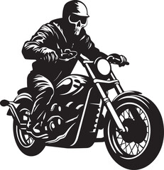Naklejka premium Deaths Drive Grim Skeleton Biker Emblem Bone Biker Leather Clad Skeleton Motorcyclist Logo