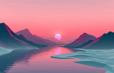 Fototapeta na wymiar Beautiful sunset over the sea - 3d render. Summer background