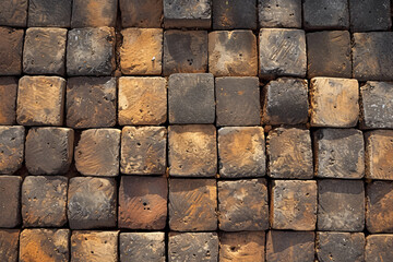 Aged brown bricks arranged in a staggered pattern