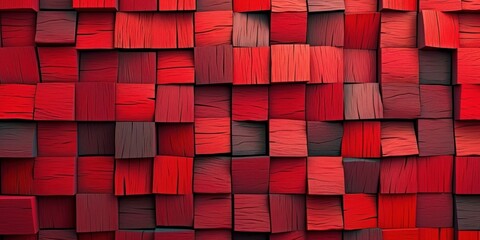 Abstract block stack wooden 3d cubes on the wall for background banner panorama - Red wood texture for backdrop or wallpaper, Generative AI