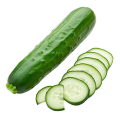 cucumber with slices isolated on a transparent background