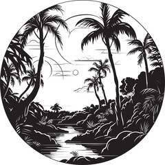Fototapeta na wymiar Obsidian Oasis Darkened Jungle Logo Darkened Canopy Black Jungle Icon Design