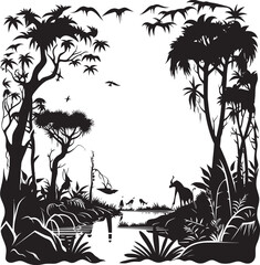 Jungle Essence Black Design Icon Lush Wilderness Sleek Jungle Vector Emblem