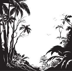 Lush Wilderness Sleek Jungle Vector Emblem Jungle Expedition Contemporary Black Logo