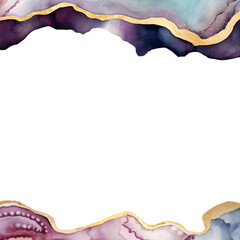 Obraz premium Purple, Blue and Gold Foil Glitter, Sparkle, watercolor, Agate Geode Border Frame, Slice, on transparent background, PNG
