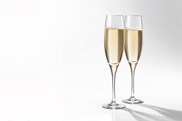Two glasses of champagne on a light background.
