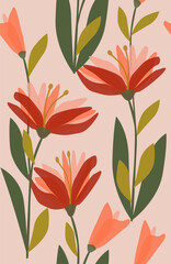 Abstract flower art shape seamless pattern. Trendy contemporary floral cutout background illustration. Natural organic plant leaves artwork wallpaper print. Vintage botanical spring texture.