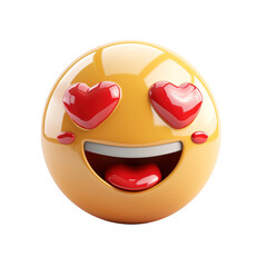 3d icon smiley face with heart eyes emoji isolated on transparent background
