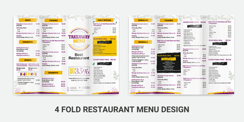 Four fold Restaurant Menu design Menu Design Layout Cookbook Layout Recipe book design