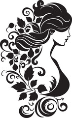 Vintage Blossom Beauty Floral Border Logo Noir Floral Muse Womans Face Vector Design