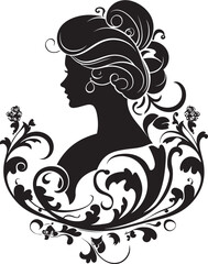 Noir Rose Nostalgia Black Floral Logo Classic Chic Chrysanthemum Womans Face Icon