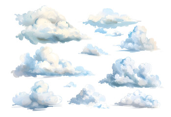 Pastel  clouds collection in watercolor style isolated on white background - obrazy, fototapety, plakaty