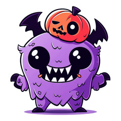 Chibi pumpkin monster game character. Cute pumpkin halloween monster cartoon