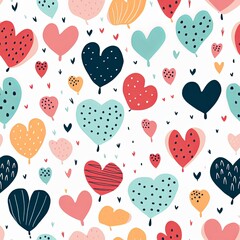 Cute hand-drawn hearts with seamless pattern