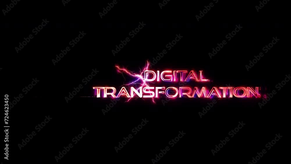 Poster digital transformation glow pink neon abstract lightning glitch text animation on black abstract bac