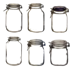 Foto op Canvas collection de photos détaillées de six pots en verre avec couvercles transparents détourés © Louis