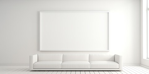 A bold visual feature: a big, empty white artwork in a simple room.