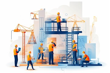 flat illustration of workers at construction site 