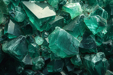 Detailed view of vibrant green fluorite crystals - obrazy, fototapety, plakaty