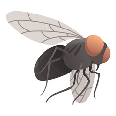 Housefly insect icon. Wildlife symbol in cartoon style. Scary insect. Graphic design element. Entomology closeup color illustration isolated on white background