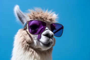 Foto auf Glas A llama wearing sunglasses © Sasit