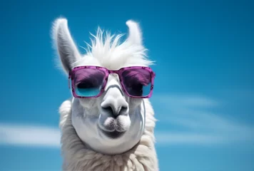 Cercles muraux Lama A llama wearing sunglasses