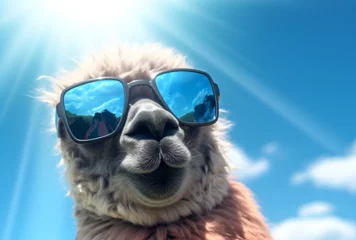 Raamstickers A llama wearing sunglasses © Sasit