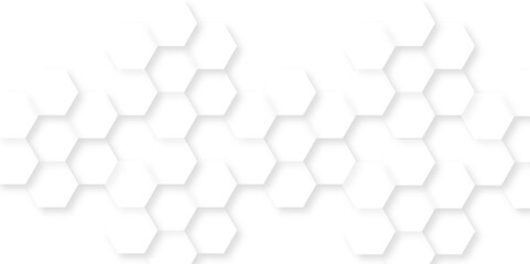 Abstract white background with hexagons pattern. White abstract vector wallpaper with hexagon grid. 3D technology Futuristic honeycomb mosaic white background.	
