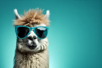 Zelfklevend Fotobehang Lama A llama wearing sunglasses