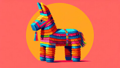 Fototapeta na wymiar Vibrant multicolored pinata in the shape of a donkey.Cinco de Mayo.Fiesta banner and poster design.