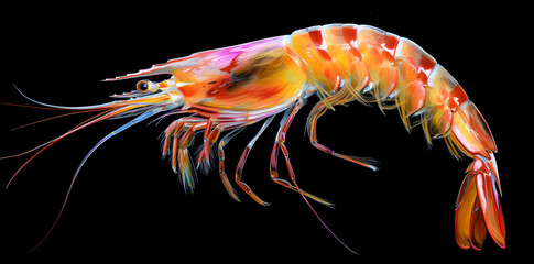 Shrimp in watercolor style isolated on black background - obrazy, fototapety, plakaty
