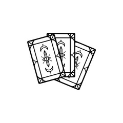Vector black and white image of tarot cards. Card reading. Halloween sticker. Black and white graphics.