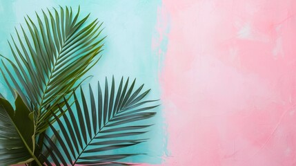 Abstract pastel background with palm tree in trendy minimal design. Architecture interior background. 3d render
