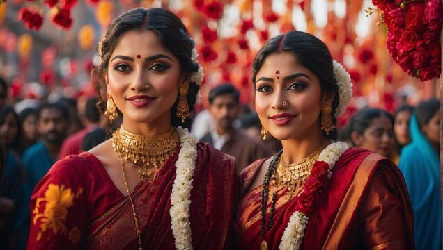 couple in the street Portrait of Hindu people attending a religious ceremony at the Pashupatinath temple in the morning