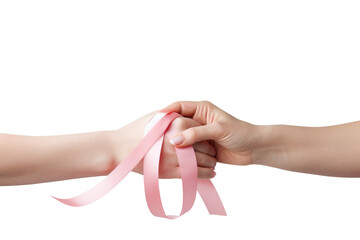 A touching scene of a caregiver tying an ovarian cancer ribbon around a loved one's wrist transparent background Png. Ai generated - obrazy, fototapety, plakaty