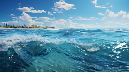 A panoramic view of a pristine cobalt blue ocean, stretching towards the horizon, with no land in sight