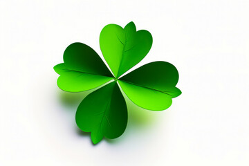 Four leaf clover is shown on white background with shadow.