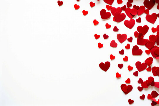 White background with red hearts falling from the top of it.