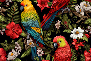 two parrots on a branch pattern 