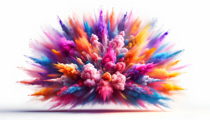 Panoramic image of a vibrant and dynamic explosion of colored powder