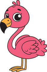 Flamingo 2D cartoon character clipart for children's book