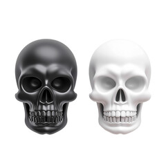 3d rendering of realistic black and white human skulls isolated on transparent background